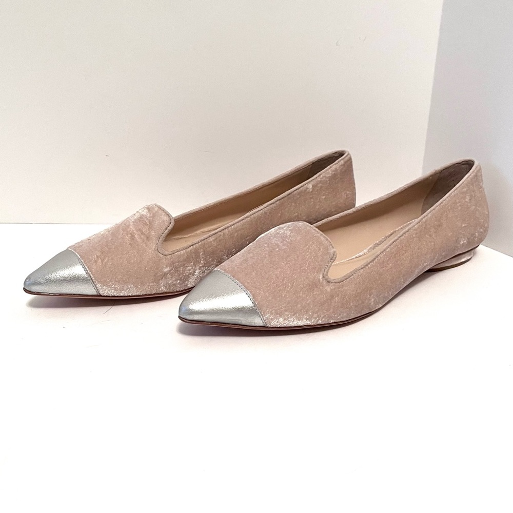 Anthropologie Guilhermina velvet blush pink size 8 pointy toe flat shoes